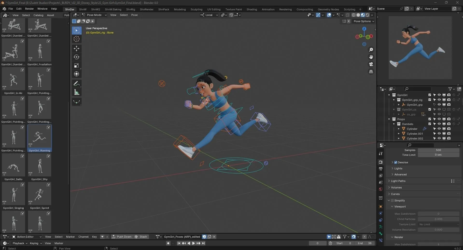 Sports Gym Fitness Woman - Rigged in Blender with advanced face and body rigging system